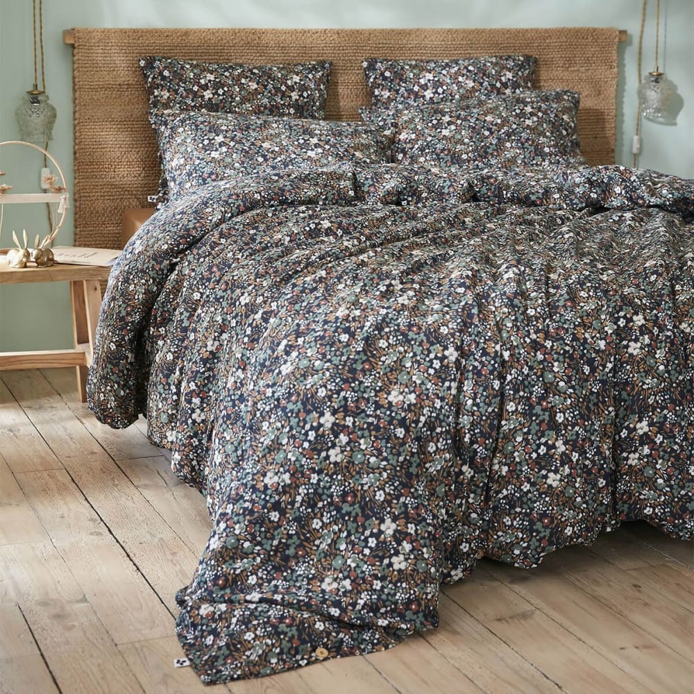 Taie d'oreiller 60x60cm gaze de coton coloris bleu motifs fleurs — vue 4