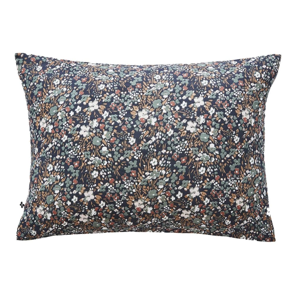 Taie d'oreiller 50x70cm gaze de coton coloris bleu motifs fleurs