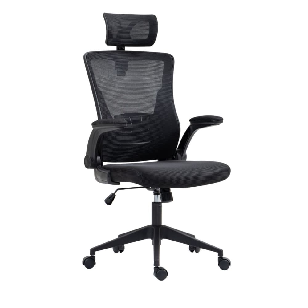 Fauteuil de bureau noir maille avec appui-tête et accoudoirs réglables