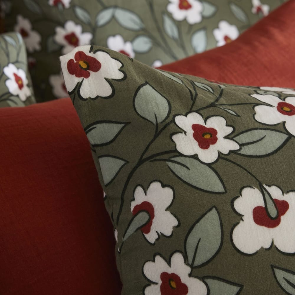 Taie d'oreiller 50x70cm gaze de coton imprimé floral coloris vert — vue 4