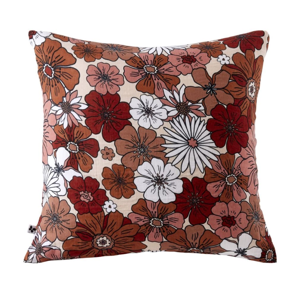 Taie d'oreiller 60x60cm gaze de coton imprimé floral terracotta