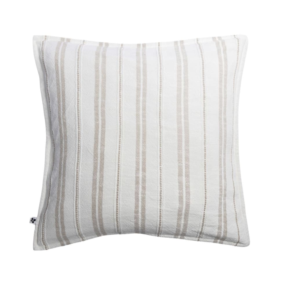 Taie d'oreiller 60x60cm coton tissage texturé coloris blanc rayé beige