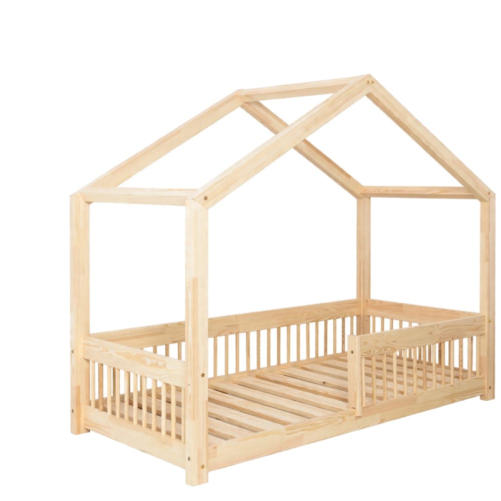 Adeko Kids Kinder-Hausbett RMW Massives Kiefernholz 70x140 Beige Baby