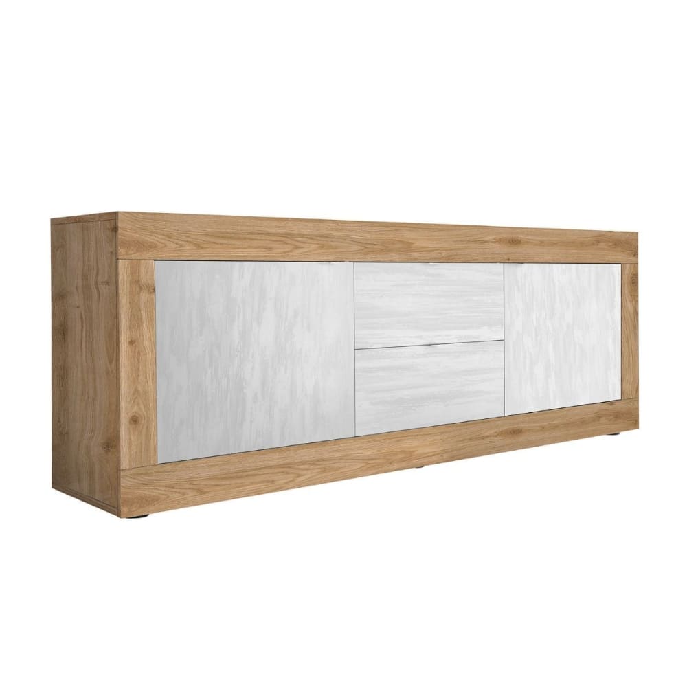 Meuble tv 2 portes 2 tiroirs en bois cadiz et blanc texturées Meuble tv 2 portes 2 tiroirs en bois cadiz et blanc texturées