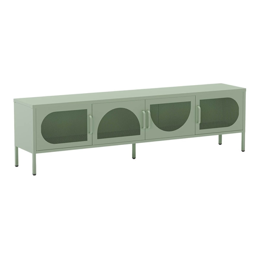 Meuble tv 180 cm 4 portes ajourées en métal vert menthe