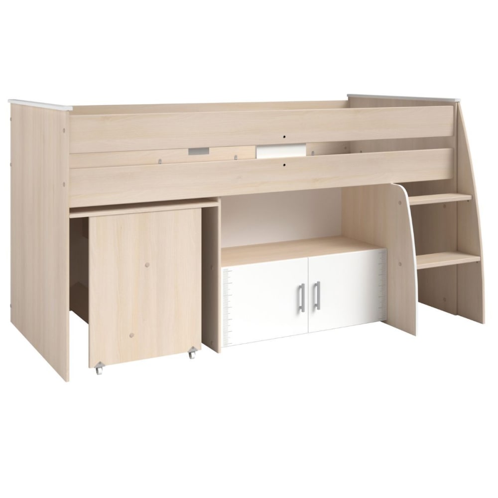 Lit 90x200 combiné avec bureau aspect bois façades blanches imprimée Lit 90x200 combiné avec bureau aspect bois façades blanches imprimée