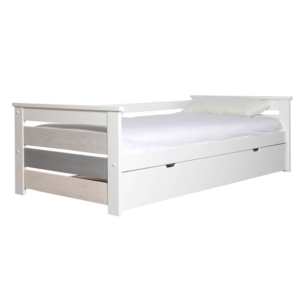Lit gigogne 90 x190 cm bois aspect vieilli blanc et grisé Lit gigogne 90 x190 cm bois aspect vieilli blanc et grisé