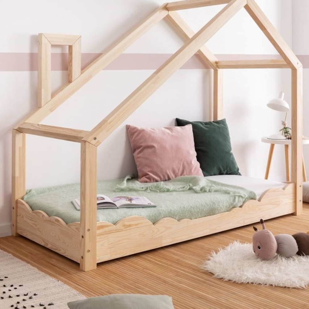 Kinder-Hausbett Luna D Massives Kiefernholz 100x190 - Maisons Du