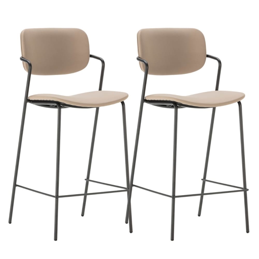 Lot de 2 tabourets de bar métal noir assise dossier en pu gris bleuté Lot de 2 tabourets de bar métal noir assise dossier en pu gris bleuté