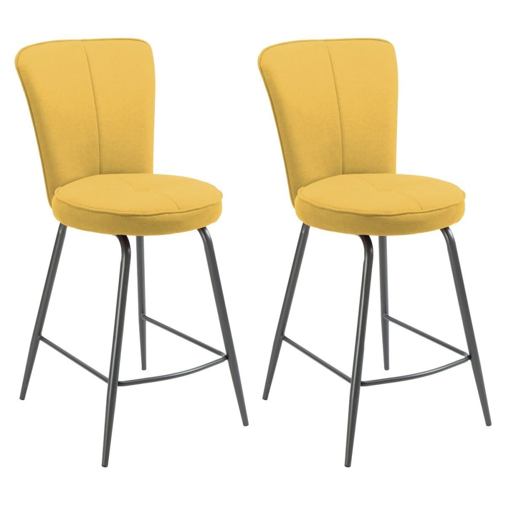 Lot de 2 tabourets de bar tissu jaune pieds métal anthracite
