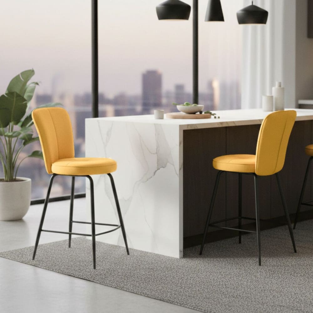 Lot de 2 tabourets de bar tissu jaune pieds métal anthracite