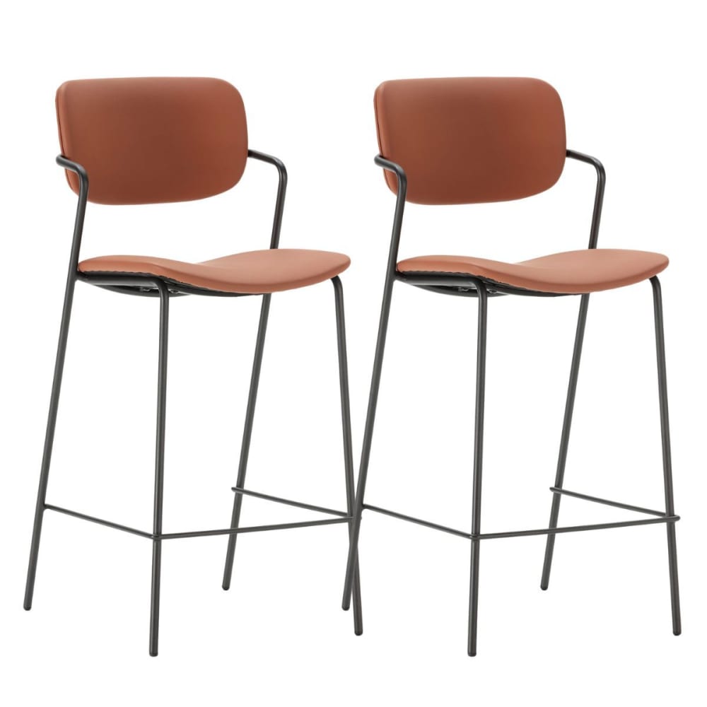 Lot de 2 tabourets de bar métal noir assise dossier en pu beige Lot de 2 tabourets de bar métal noir assise dossier en pu beige