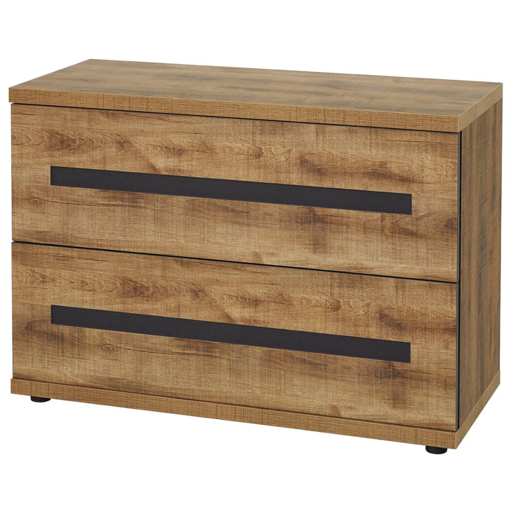 Commode 2 tiroirs aspect chêne artisan et graphite Commode 2 tiroirs aspect chêne artisan et graphite