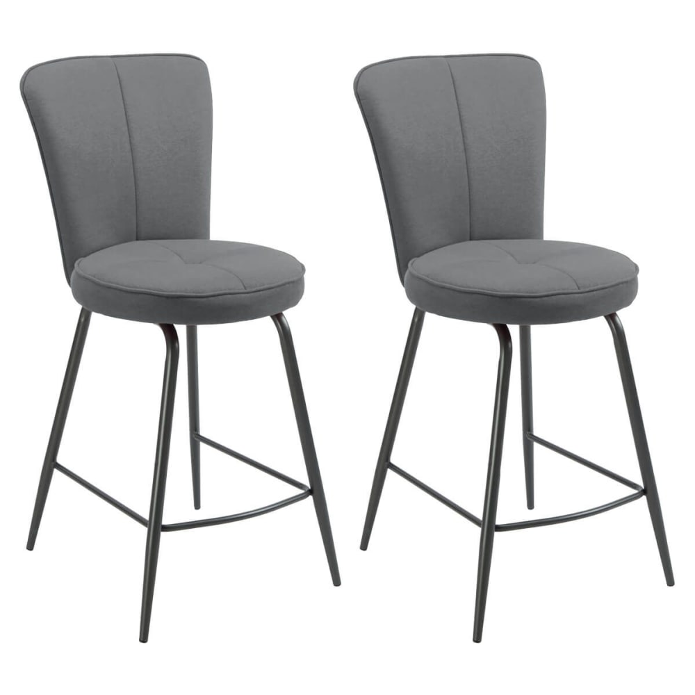 Lot de 2 tabourets de bar tissu gris pieds métal anthracite Lot de 2 tabourets de bar tissu gris pieds métal anthracite