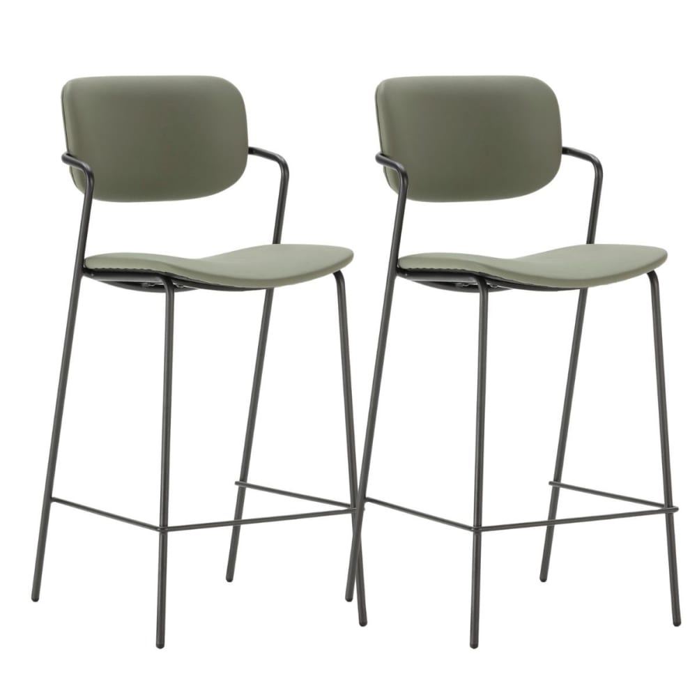 Lot de 2 tabourets de bar métal noir assise dossier en pu vert Lot de 2 tabourets de bar métal noir assise dossier en pu vert