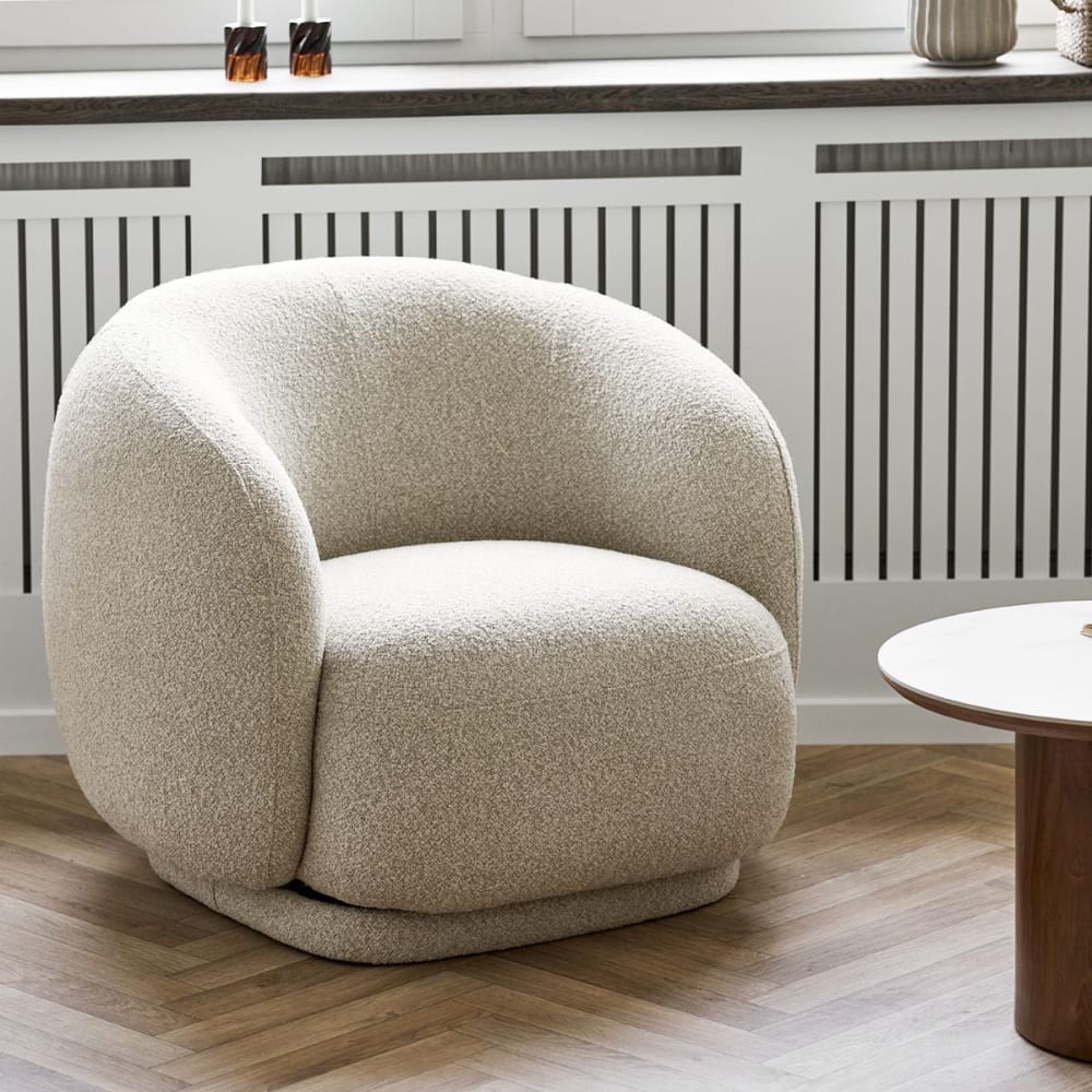 Fauteuil en tissu bouclé texturé beige pivotant