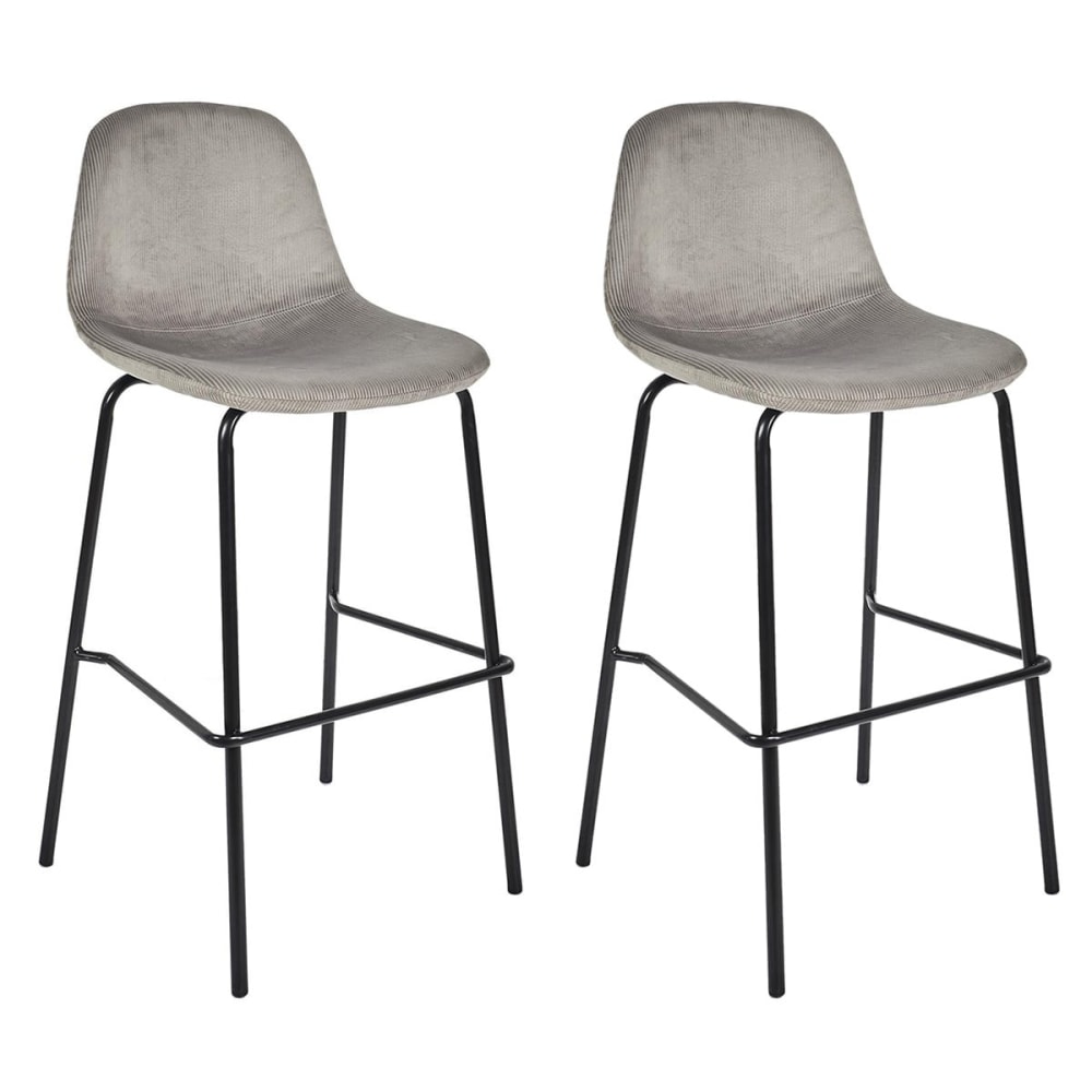 Lot de 2 tabourets de bar en velours côtelé gris Lot de 2 tabourets de bar en velours côtelé gris