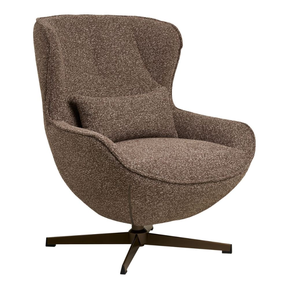Fauteuil en tissu bouclé texturé marron chiné pivotant pied métal