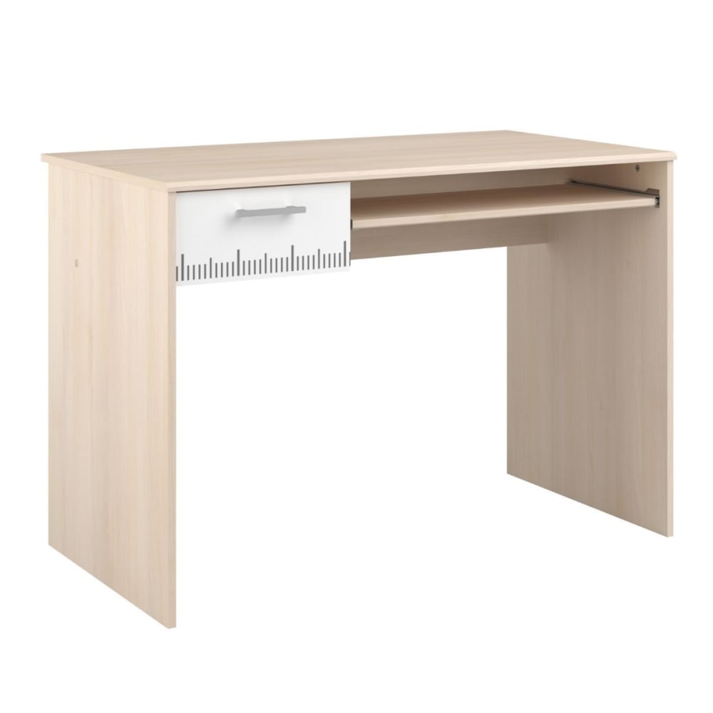 Bureau aspect bois avec tablette et 1 tiroir blanc imprimée Bureau aspect bois avec tablette et 1 tiroir blanc imprimée