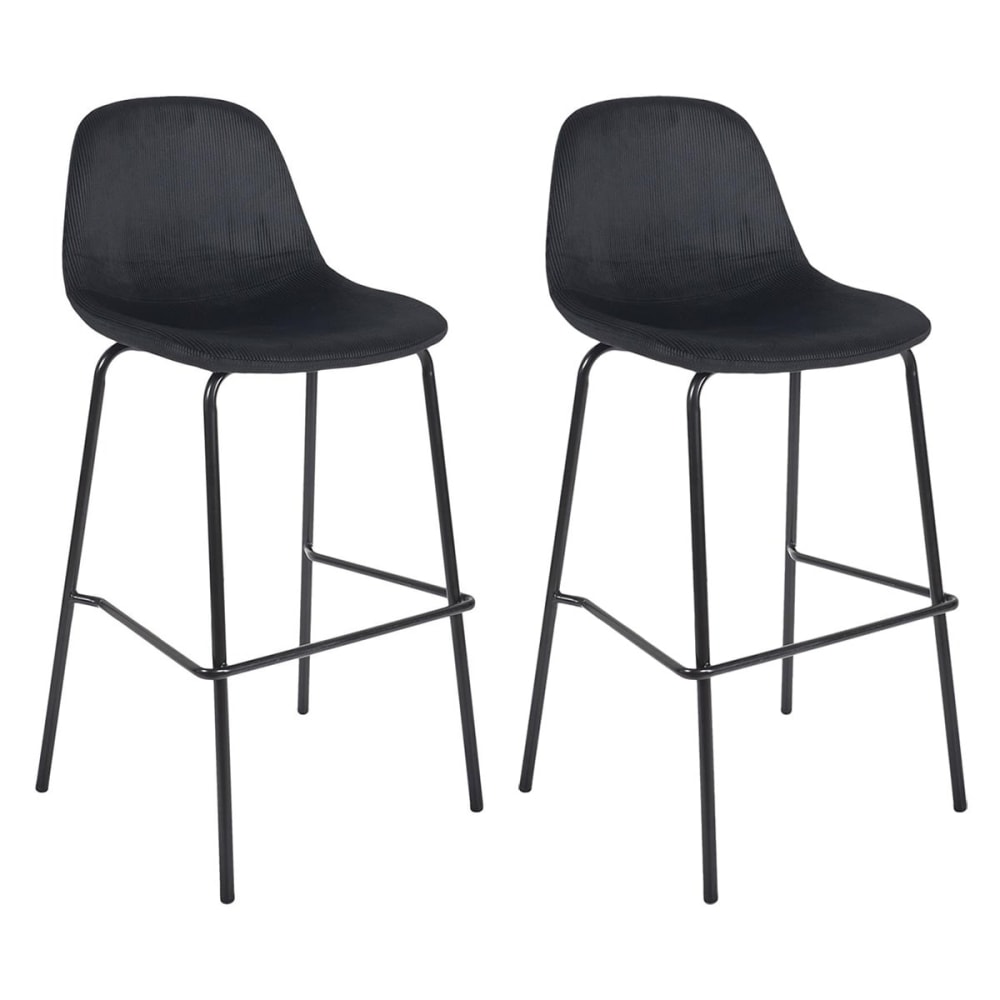 Lot de 2 tabourets de bar en velours côtelé noir Lot de 2 tabourets de bar en velours côtelé noir