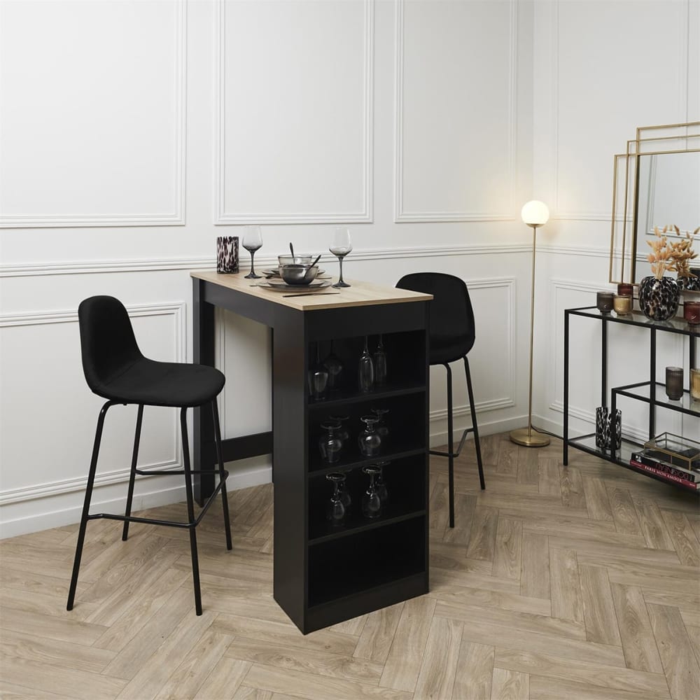 Lot de 2 tabourets de bar en velours côtelé noir