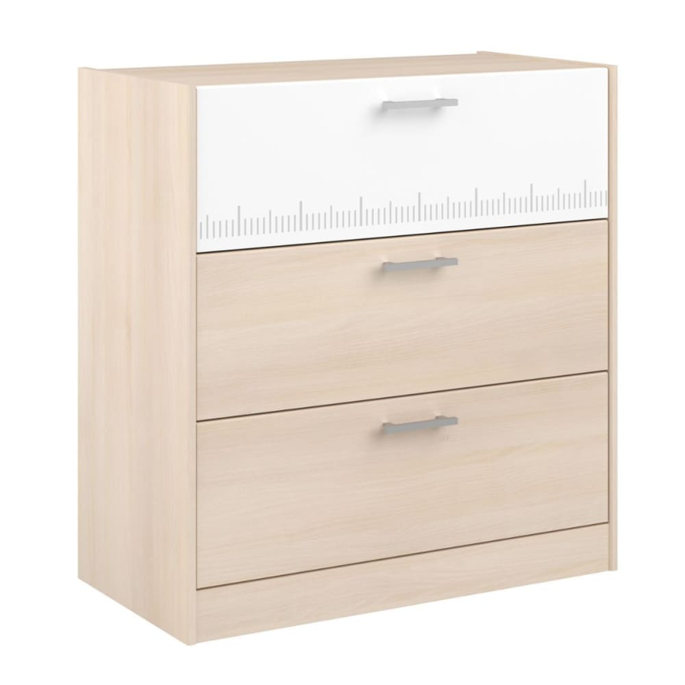 Commode 3 tiroirs aspect bois façade supérieure blanche imprimée Commode 3 tiroirs aspect bois façade supérieure blanche imprimée