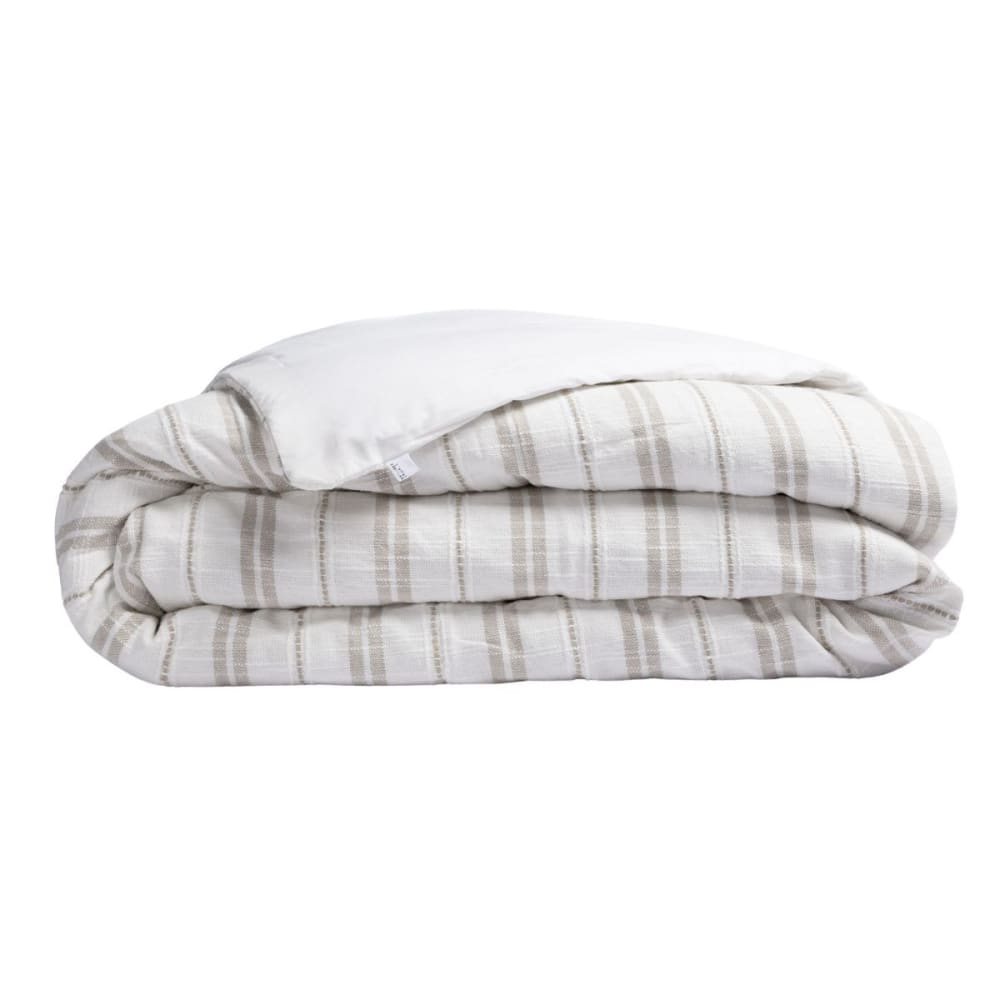 Housse de couette 240x220cm coton tissage texturé blanc rayé beige