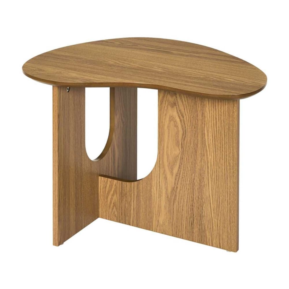 Table d'appoint forme organique piètement graphique mdf aspect chêne