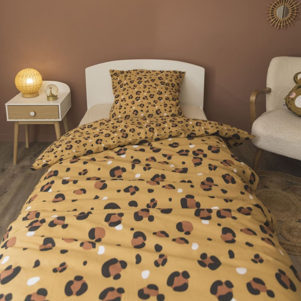 Parure de lit floral 240x220cm 2 taies d'oreiller coton léopard