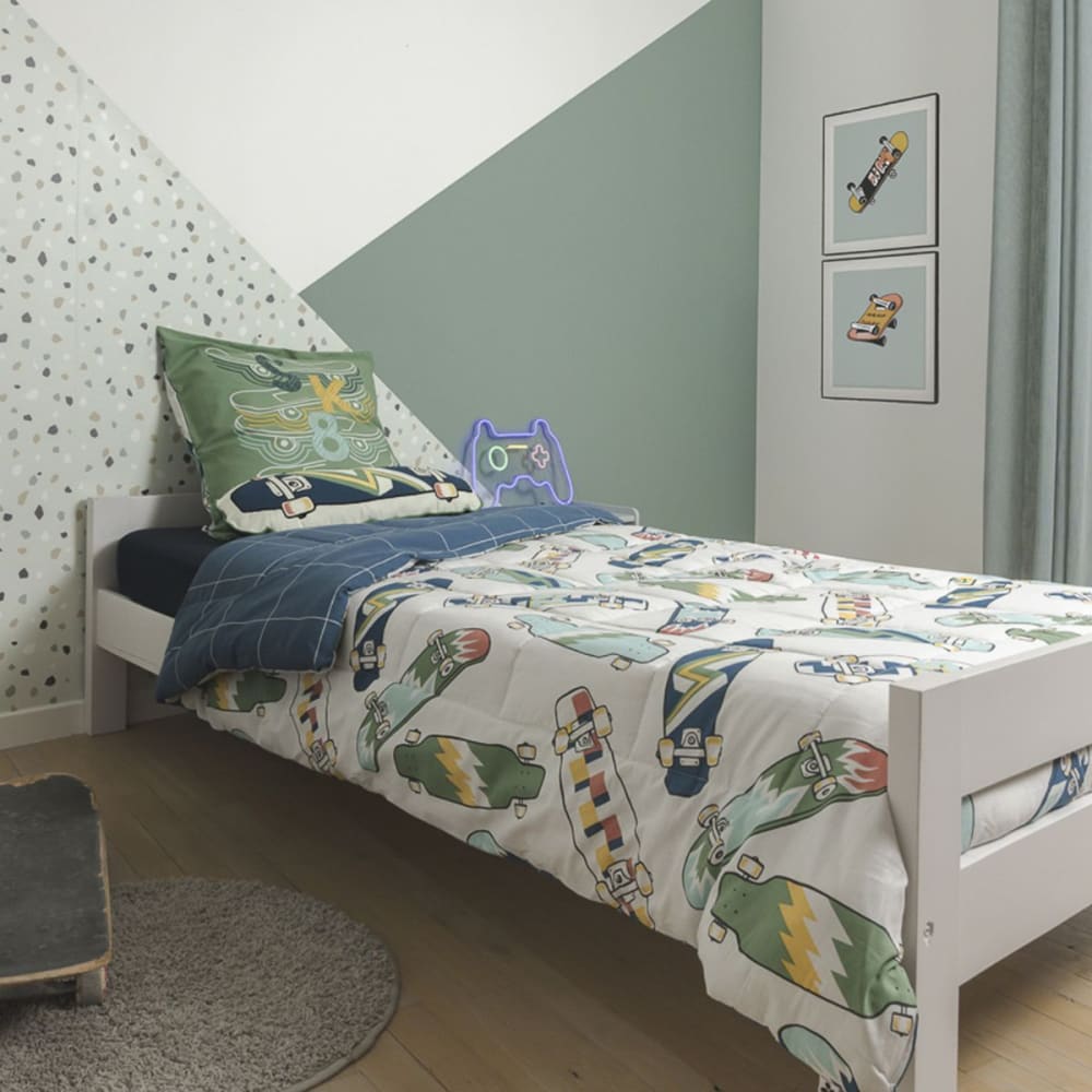 Parure housse de couette 140x200cm 2 taies d'oreiller stakeboard