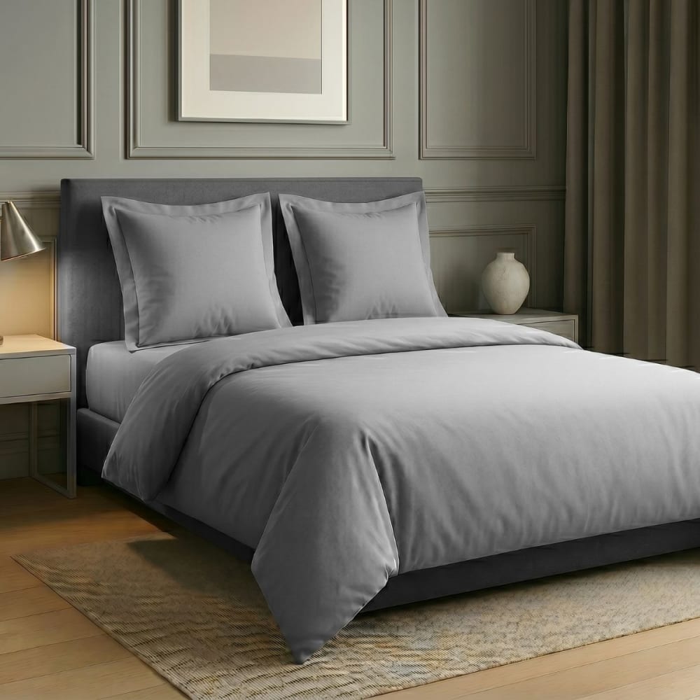 Parure housse de couette 240x220cm + 2 taies 100% coton gris silver