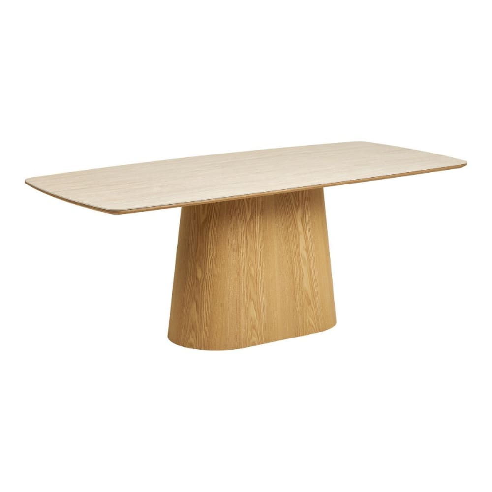 Table repas 200cm plateau aspect travertin pied placage frêne naturel