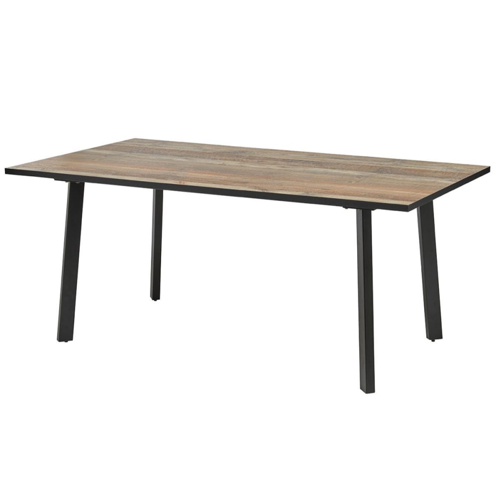 Table repas 180cm plateau aspect bois rustique pieds métal