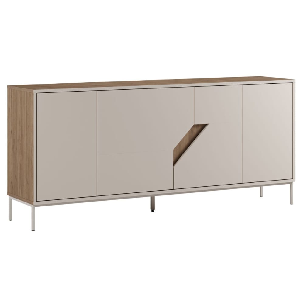 Buffet 4 portes 180cm mélaminé beige imitation bois découpe oblique Buffet 4 portes 180cm mélaminé beige imitation bois découpe oblique