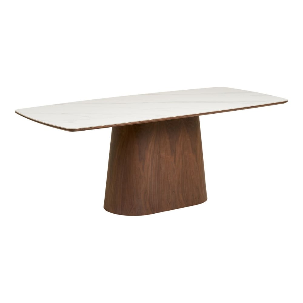 Table repas 200cm plateau aspect marbre pied placage frêne teinté