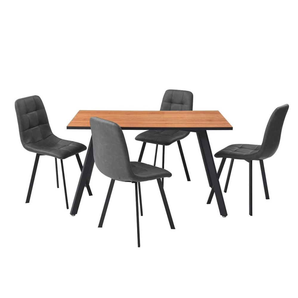 Ensemble repas table rectangulaire aspect bois + 4 chaises gris foncé