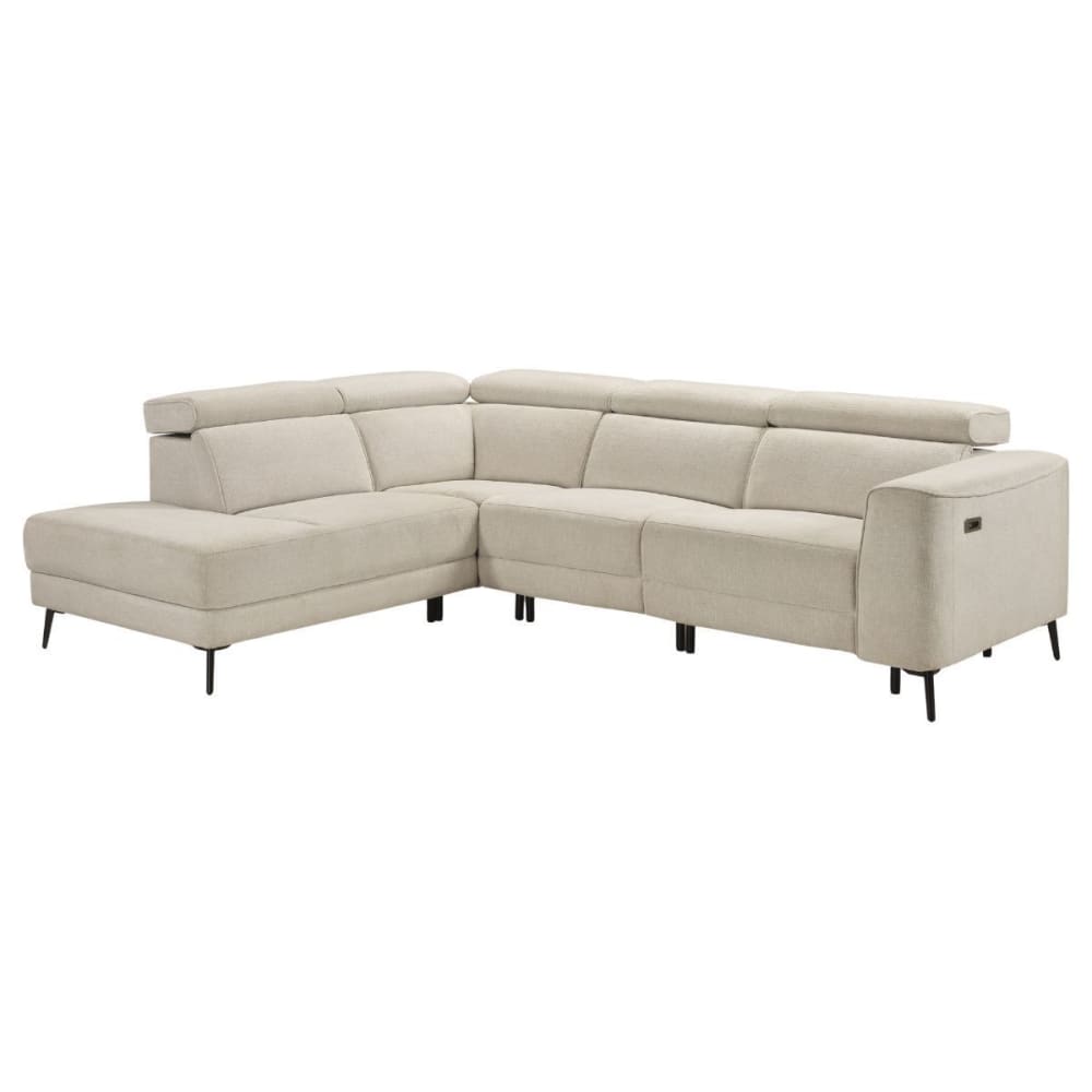 Canapé d'angle gauche avec 2 places relax électrique tissu beige