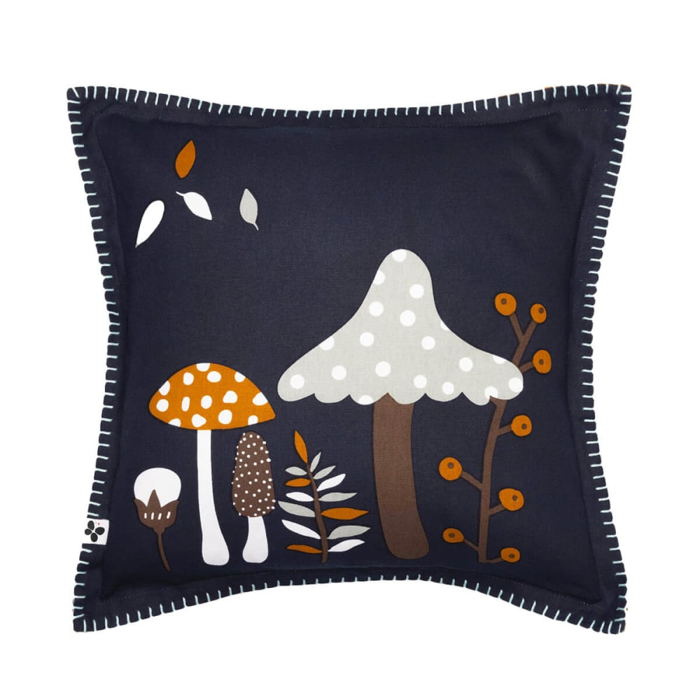 Coussin déhoussable 40x40cm coton motifs champignons