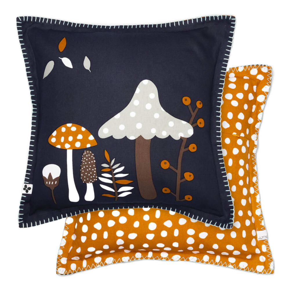 Coussin déhoussable 40x40cm coton motifs champignons — vue 3