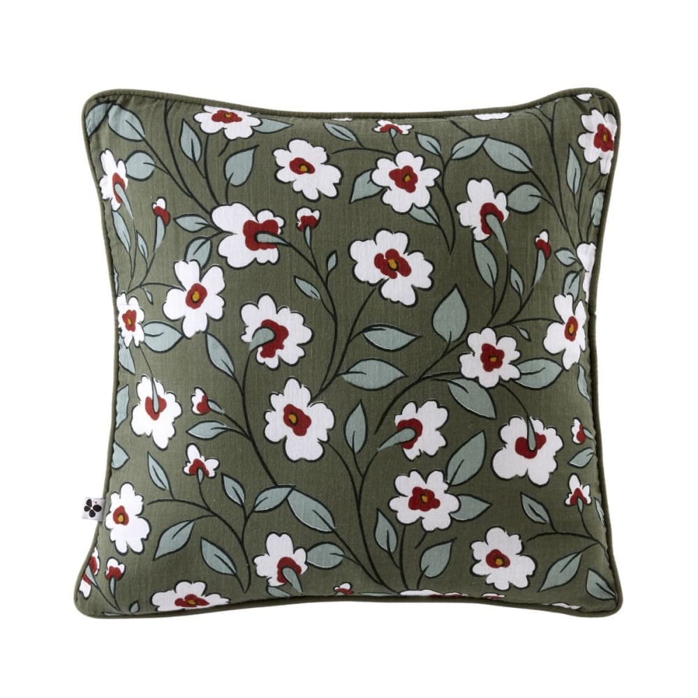 Coussin déhoussable 45x45cm gaze de coton imprimé floral coloris vert