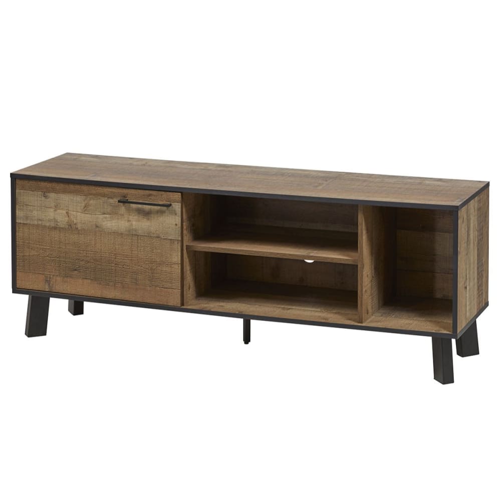 Meuble tv 1 porte aspect bois rustique poignées et pieds métal Meuble tv 1 porte aspect bois rustique poignées et pieds métal