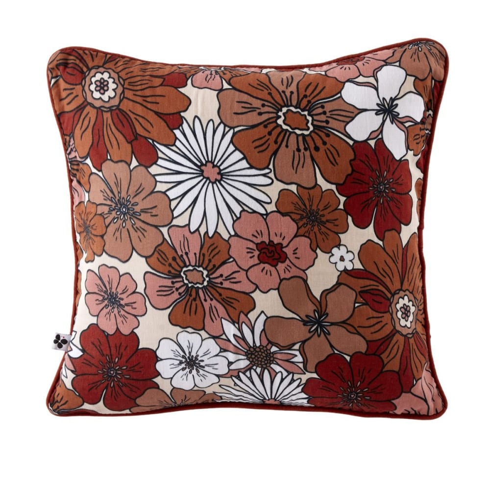 Coussin déhoussable 45x45cm gaze de coton imprimé floral terracotta