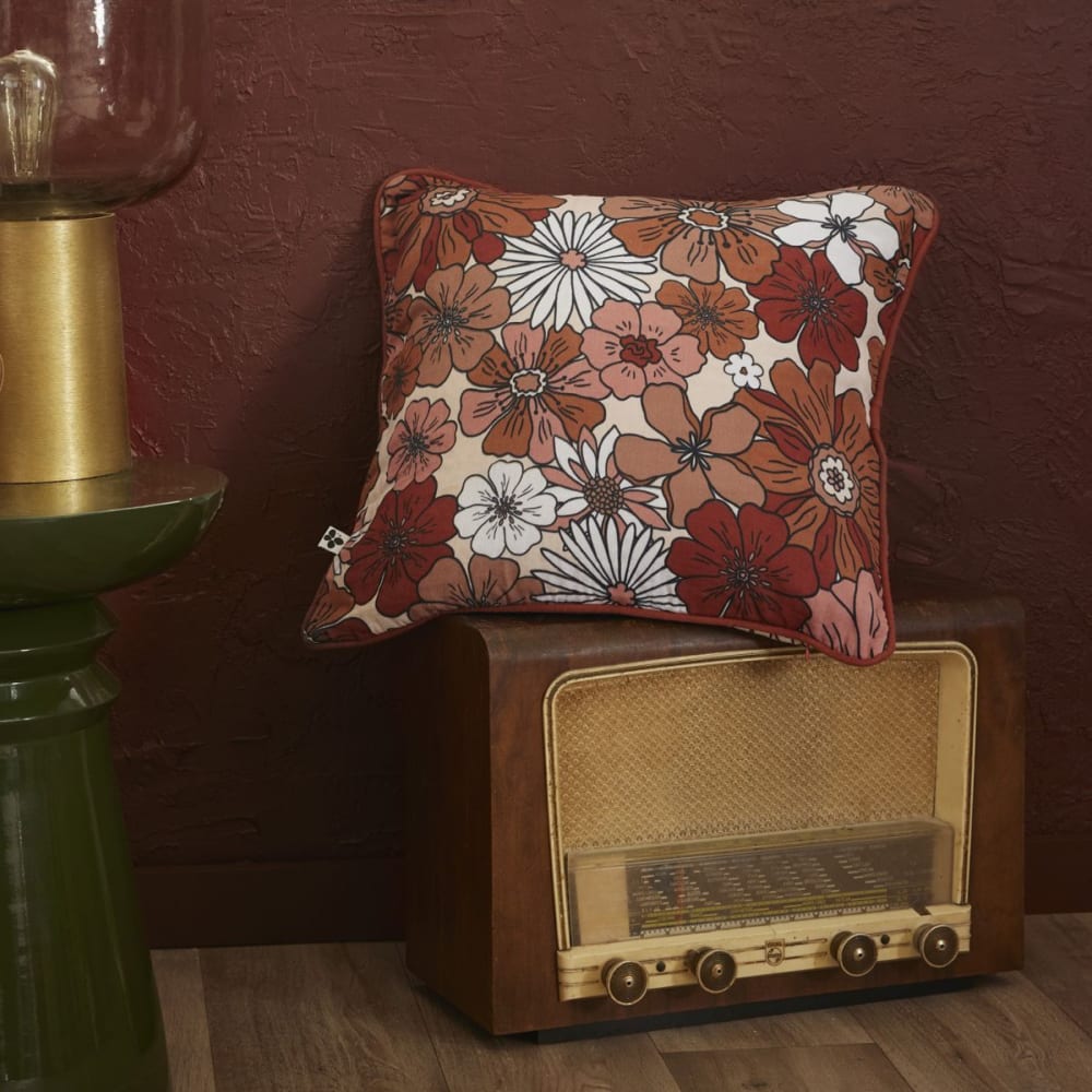 Coussin déhoussable 45x45cm gaze de coton imprimé floral terracotta — vue 3