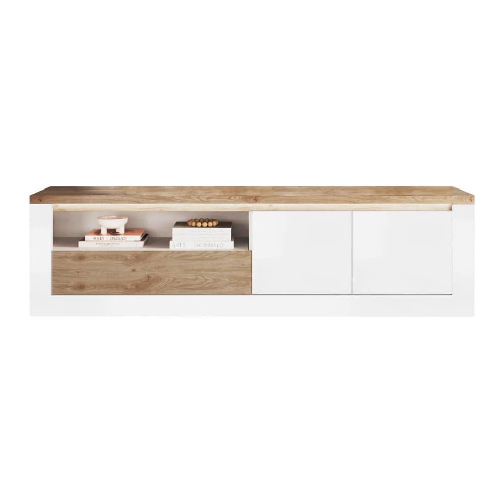 Meuble tv 2 portes blanc et aspect chêne cadiz avec led Meuble tv 2 portes blanc et aspect chêne cadiz avec led