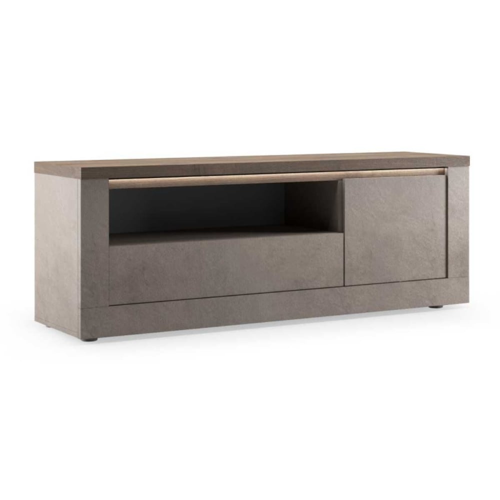 Meuble tv 1 porte aspect bronze plateau bois mercure et led Meuble tv 1 porte aspect bronze plateau bois mercure et led