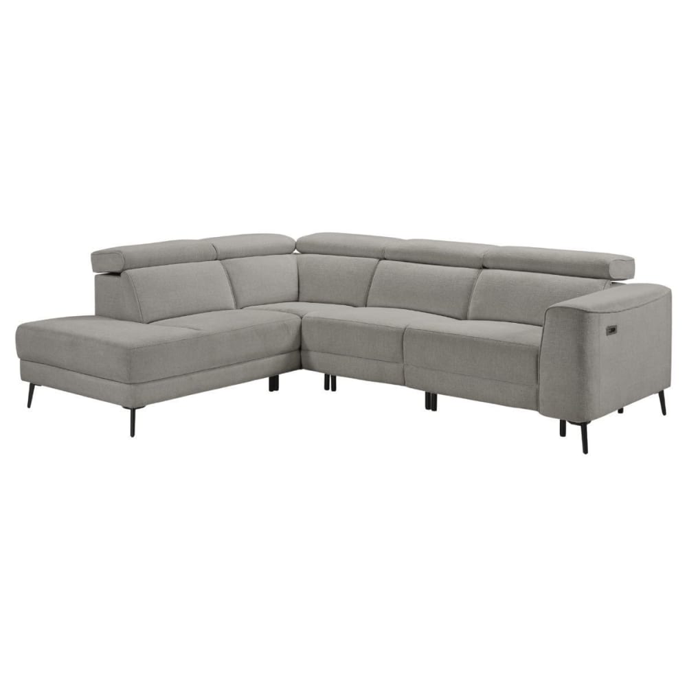 Canapé d'angle gauche avec 2 places relax électrique tissu gris