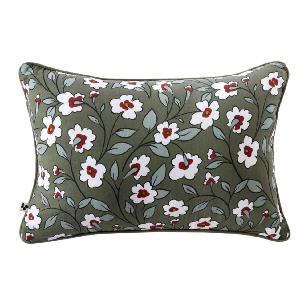 Coussin déhoussable 45x60cm gaze de coton imprimé floral coloris vert
