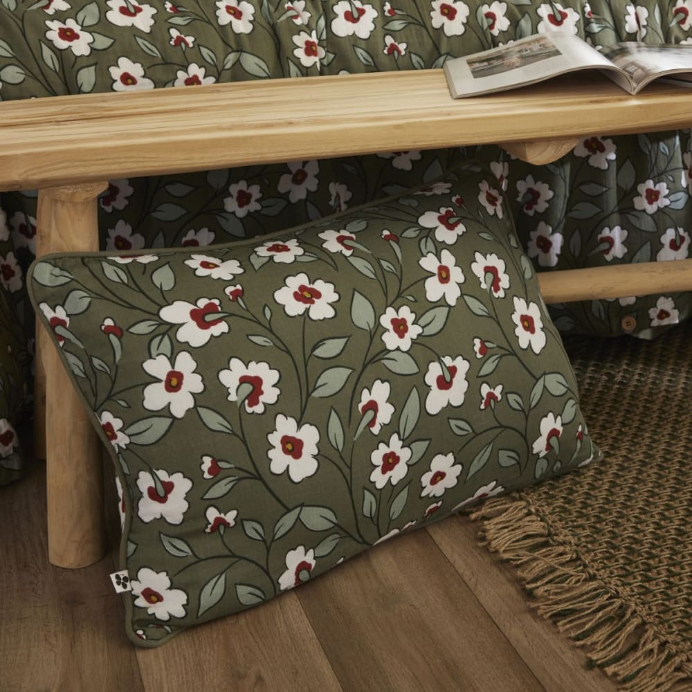 Coussin déhoussable 45x60cm gaze de coton imprimé floral coloris vert — vue 3