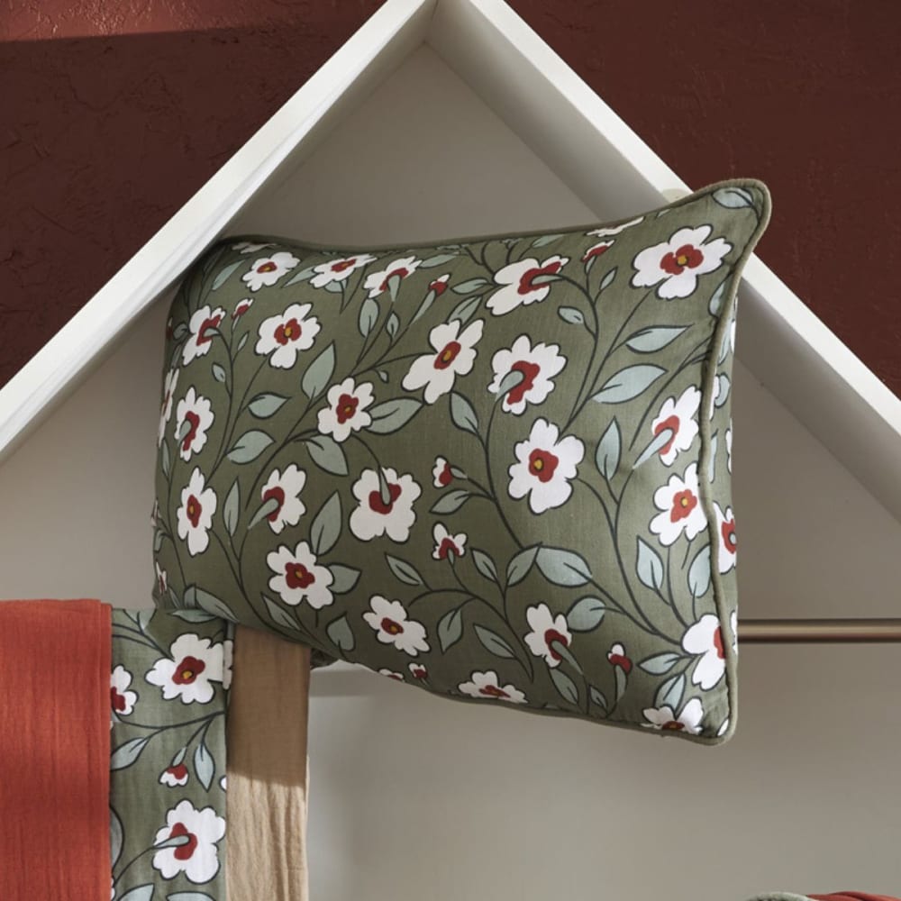 Coussin déhoussable 45x60cm gaze de coton imprimé floral coloris vert — vue 4