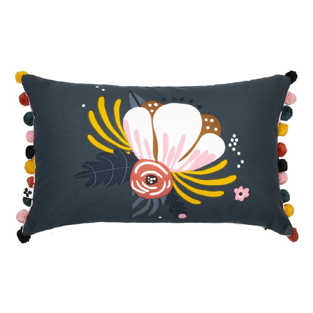 Coussin déhoussable 30x50cm coton motif rétro avec pompons — vue 4